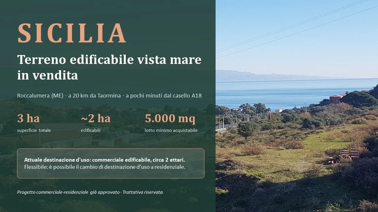 SICILIA: 3 ettari di cui 2 edificabili vista mare, Taormina 20 km